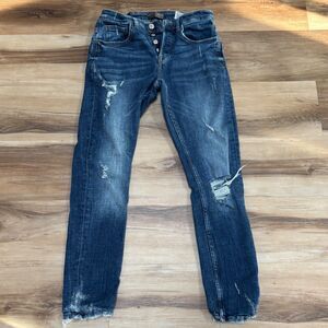 ZARA Jeans Mens 30 x 29 Slim Distressed Button Fly Stretch